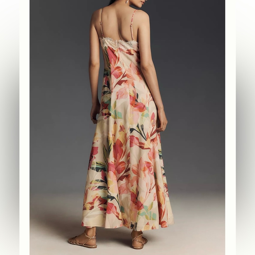 Hutch Sz L Maxi Dress Baldwin Sleeveless Lace-Trim V-Neck Slip Anthropologie New - Picture 2 of 10